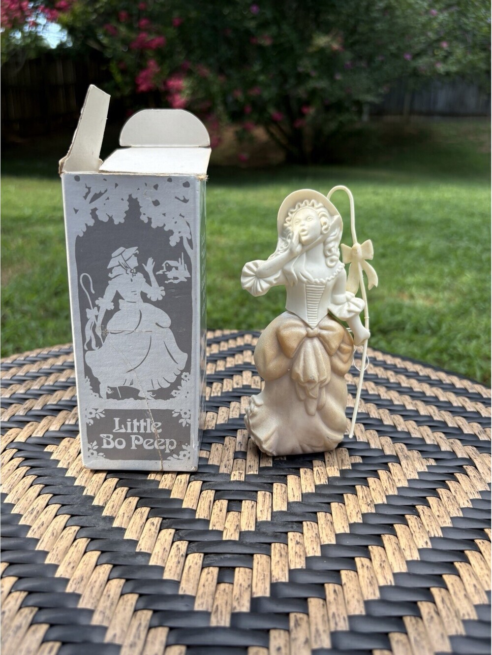 Avon Little Bo Peep Nursery Rhymes Matte Plastic Bottle w/ Box 7in 1970s